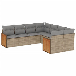 vidaXL Salon de jardin avec coussins 8 pcs beige résine tressée