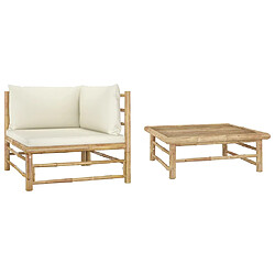 vidaXL Salon de jardin 2 pcs avec coussins blanc crème Bambou 