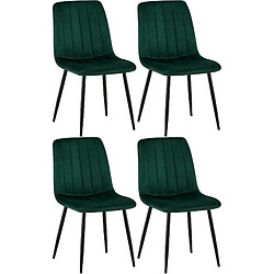 Decoshop26 Lot de 4 chaises de salle à manger coutures décoratives verticales en tissu velours vert et pieds métal noir 10_0001864