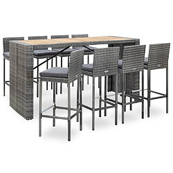 Maison Chic Ensemble de bar 9 pcs,Mobilier d'extérieur,table de bar et chaises Résine tressée et bois d'acacia Gris -GKD409953