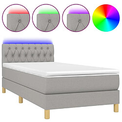 Maison Chic Lit adulte- Lit + matelas + LED,Sommier à lattes de lit matelas LED Gris clair 100x200 cm Tissu -GKD91416