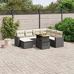 Maison Chic Ensemble Tables et chaises d'extérieur 8 pcs avec coussins,Salon de jardin noir résine tressée -GKD118130