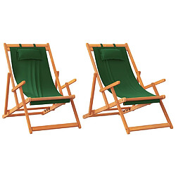 Maison Chic Lot de 2 Chaises de plage pliables | Chaises Relax d'extérieur vert tissu -GKD15604