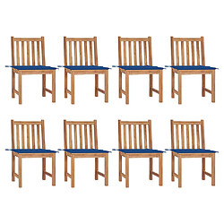 vidaXL Chaises de jardin lot de 8 avec coussins Bois de teck massif