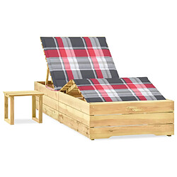 vidaXL Chaise longue de jardin avec table et coussin Pin imprégné