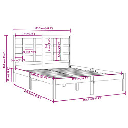 vidaXL Cadre de lit Marron miel Bois massif 150x200 cm Très grand pas cher