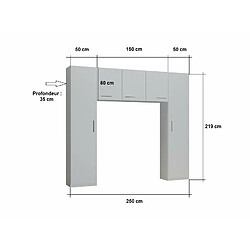 Inside 75 Ensemble de rangement pont 3 portes blanc mat largeur 250 cm