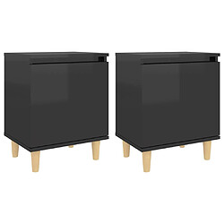 Maison Chic Lot de 2 Tables de chevet,Table de nuit,Table d'appoint pour salon pieds en bois - Noir brillant 40x30x50 cm -MN17932