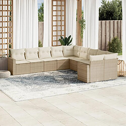 vidaXL Salon de jardin avec coussins 10 pcs beige résine tressée 