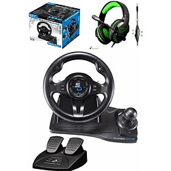 Volant pédales et Levier de vitesse de jeu Vidéo PRO Race Pro GE 550 compatible Xbox Séries X|S PS3 PS4 PC SUBSONIC + Casque SPIRIT