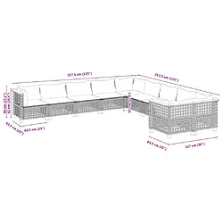 vidaXL Salon de jardin avec coussins 10 pcs gris résine tressée pas cher