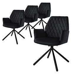 ML-Design 4 Chaises de bureau pivotante 180° en velours siège ergonomique accoudoirs noir