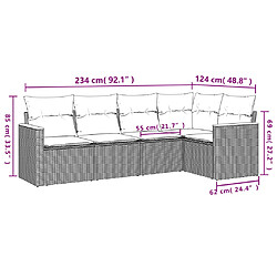 Acheter vidaXL Salon de jardin 5 pcs avec coussins gris résine tressée