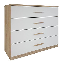 Pegane Commode avec 4 tiroirs "SELENA" chene brossé / blanc - Dim : 100 x 84,7 x 41,6 cm