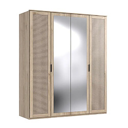 Inside 75 Armoire corniche ENINA décor chêne Hickory 2 portes miroirs 2 portes motif tressage viennois 