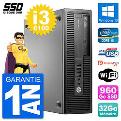 PC HP EliteDesk 800 G2 SFF Intel Core i3-6100 RAM 32Go SSD 960Go Windows 10 Wifi · Occasion 