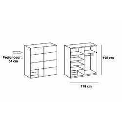 Avis Inside 75 Armoire de rangement EDONA 179 cm portes coulissantes 3 tiroirs chêne poutre / blanc