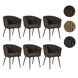 Mendler Lot de 6 chaises de salle à manger en aluminium HWC-N38, chaise d'intérieur avec accoudoirs, corde tressée en oléfine ~ marron Coussin gris foncé