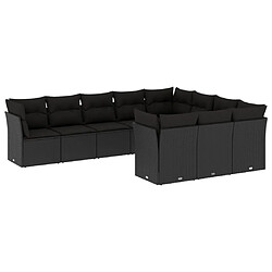 vidaXL Salon de jardin 10 pcs avec coussins noir résine tressée