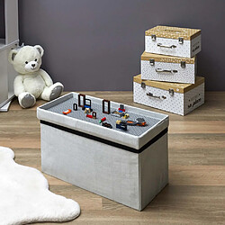 The Home Deco Kids Banc coffre pliable en velours couvercle compatible briques de construction gris.