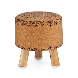 TABOURET REMBOURRE POUF MANDALA MARRON POUF LIEGE ROND 3 PATES BOIS MANDALA REPOSE PIEDS POUF REMBOURRE 28X28X28CM+GIFTDECOR