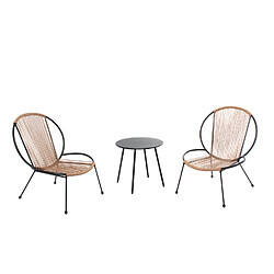 Concept Usine Salon de jardin 2 fauteuils + table basse naturel RETE