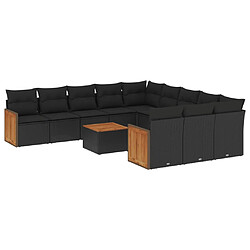 vidaXL Salon de jardin 12 pcs avec coussins noir résine tressée