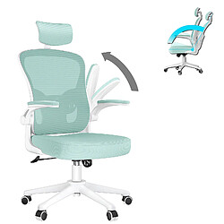 Chaise de bureau - Chaise de bureau ergonomique Rattantree avec appui-tête réglable et support lombaire - Accoudoirs rembourrés rabattables - Chaise de bureau confortable en maille Chaise de travail à dossier haut - Chaise d'ordinateur pivotante - Vert 