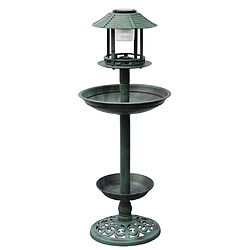 Decoshop26 Baignoire mangeoire fontaine bain d'oiseaux verte avec lampe solaire 39x39x97 cm DEC020796