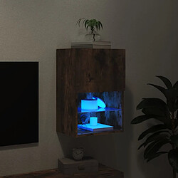 Maison Chic Meuble TV avec lumières LED, Banc TV pour salon, Meuble de rangement chêne fumé 40,5x30x60 cm -GKD25585 pas cher