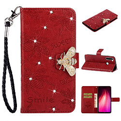 Etui en PU décor fleur abeille strass rouge pour votre Xiaomi Redmi Note 8