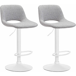 Decoshop26 Tabourets de bar chaises haute x2 avec repose-pieds en tissu gris clair piètement métallique blanc 10_0004100 