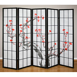 Decoshop26 Paravent 5 panneaux japonais en bois noir 220x175cm PAR06015