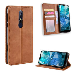 Etui en PU style vintage marron pour votre Nokia 7.1 