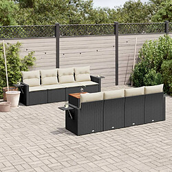 vidaXL Salon de jardin 9 pcs avec coussins noir résine tressée