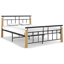 vidaXL Cadre de lit sans matelas métal bois de chêne massif 140x200 cm