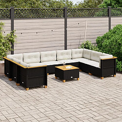 vidaXL Salon de jardin 10 pcs avec coussins noir résine tressée 