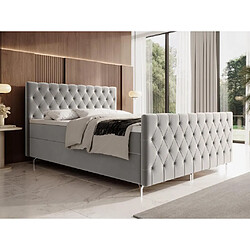 Vente-Unique Ensemble complet literie tête de lit capitonnée + sommiers coffre + matelas + surmatelas - 160 x 200 cm - Velours - Gris clair - ONOGO de YSMÉE 