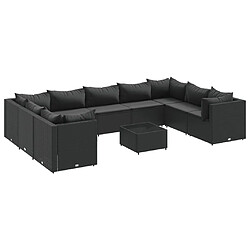 vidaXL Salon de jardin 10 pcs avec coussins noir résine tressée