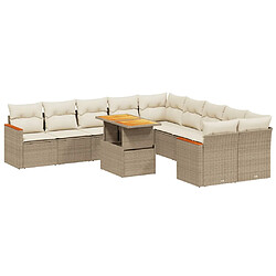 vidaXL Salon de jardin 11 pcs avec coussins beige résine tressée