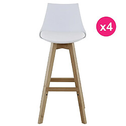 Lot de 4 Chaises de Bar Blanches et Piétement Chêne KosyForm