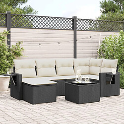 Maison Chic Ensemble Tables et chaises d'extérieur 7pcs avec coussins,Salon de jardin noir résine tressée -GKD789268