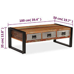 vidaXL Table basse avec 3 tiroirs Bois de récupération 100x50x35 cm pas cher