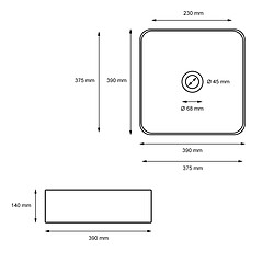 Ecd Germany Lavabo 390x390x140 mm en céramique blanche inc. Ensemble de drainage sans trop-plein