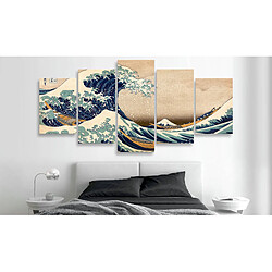 Decoshop26 Tableau toile de décoration murale impression premium en 5 parties sur châssis en bois motif La Grande Vague au large de Kanagawa 200x100cm 11_0017489