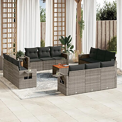 vidaXL Salon de jardin avec coussins 13 pcs gris résine tressée 