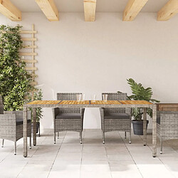 Avis Maison Chic Table de jardin | Table d'extérieur et dessus en bois d'acacia gris résine tressée -GKD29820