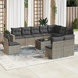 vidaXL Salon de jardin 11 pcs avec coussins gris résine tressée 