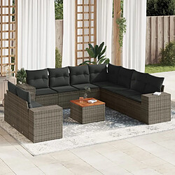 vidaXL Salon de jardin avec coussins 10 pcs gris résine tressée