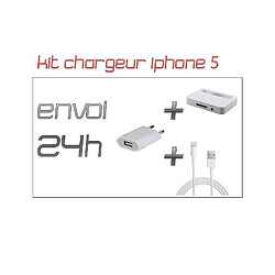 Kit chargeur 3 en 1 - iPhone 5/5S/5C/SE - Chargeur + dock + câble - Blanc 